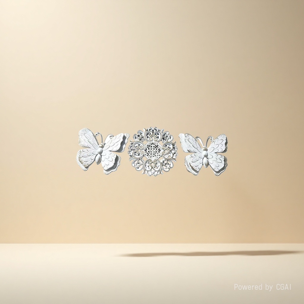 莫奈花园银色蝴蝶花纹镜子、金属工艺品
