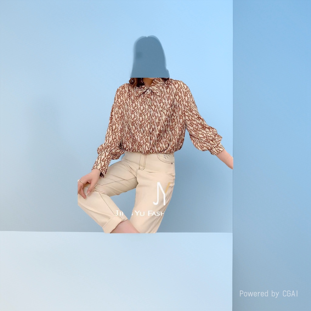 Camisa larga de impresión geométrica vintage de las mujeres primavera y otoño holgado casual versátil top temperamento Specification image