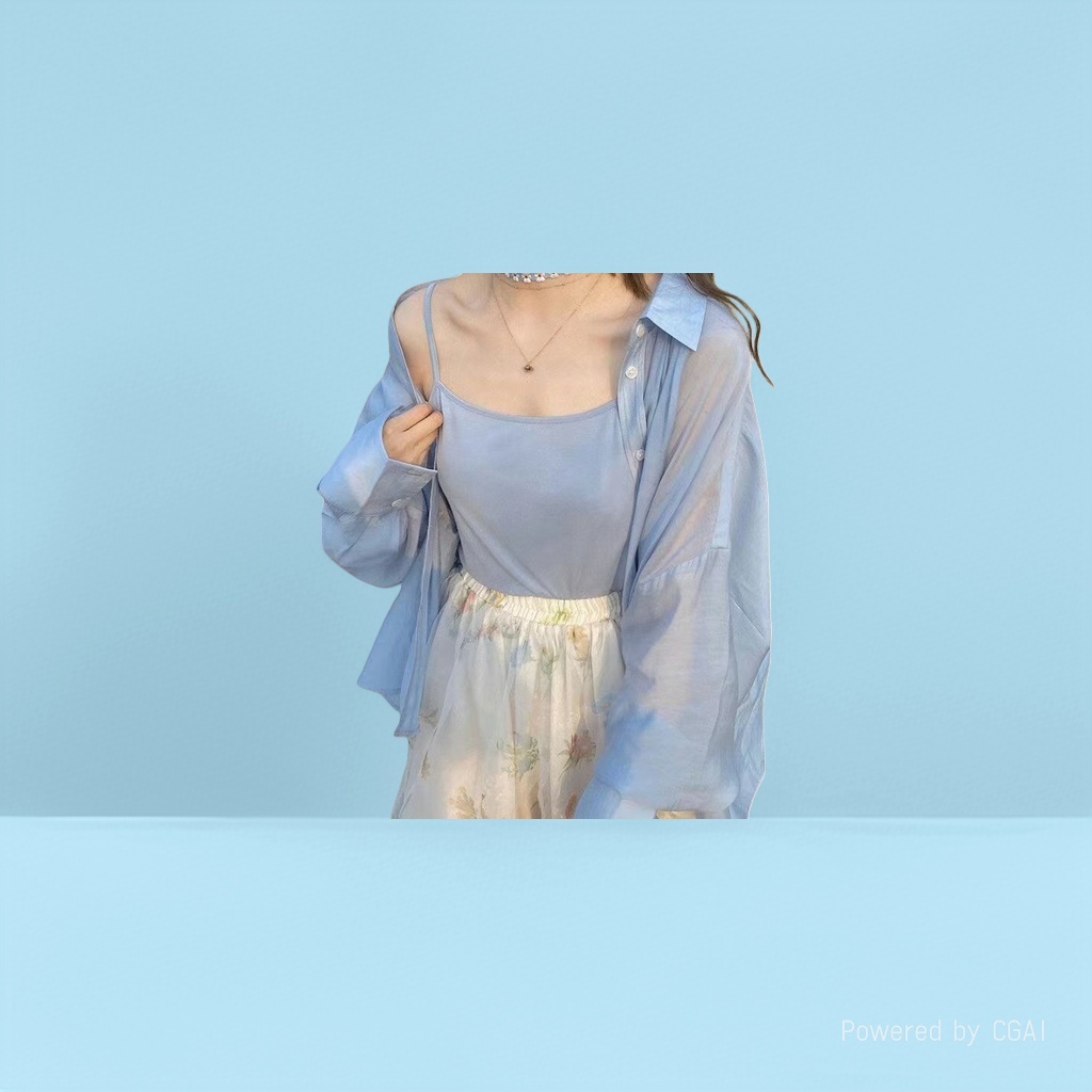法式天丝防晒衬衫女夏薄款小清新甜美