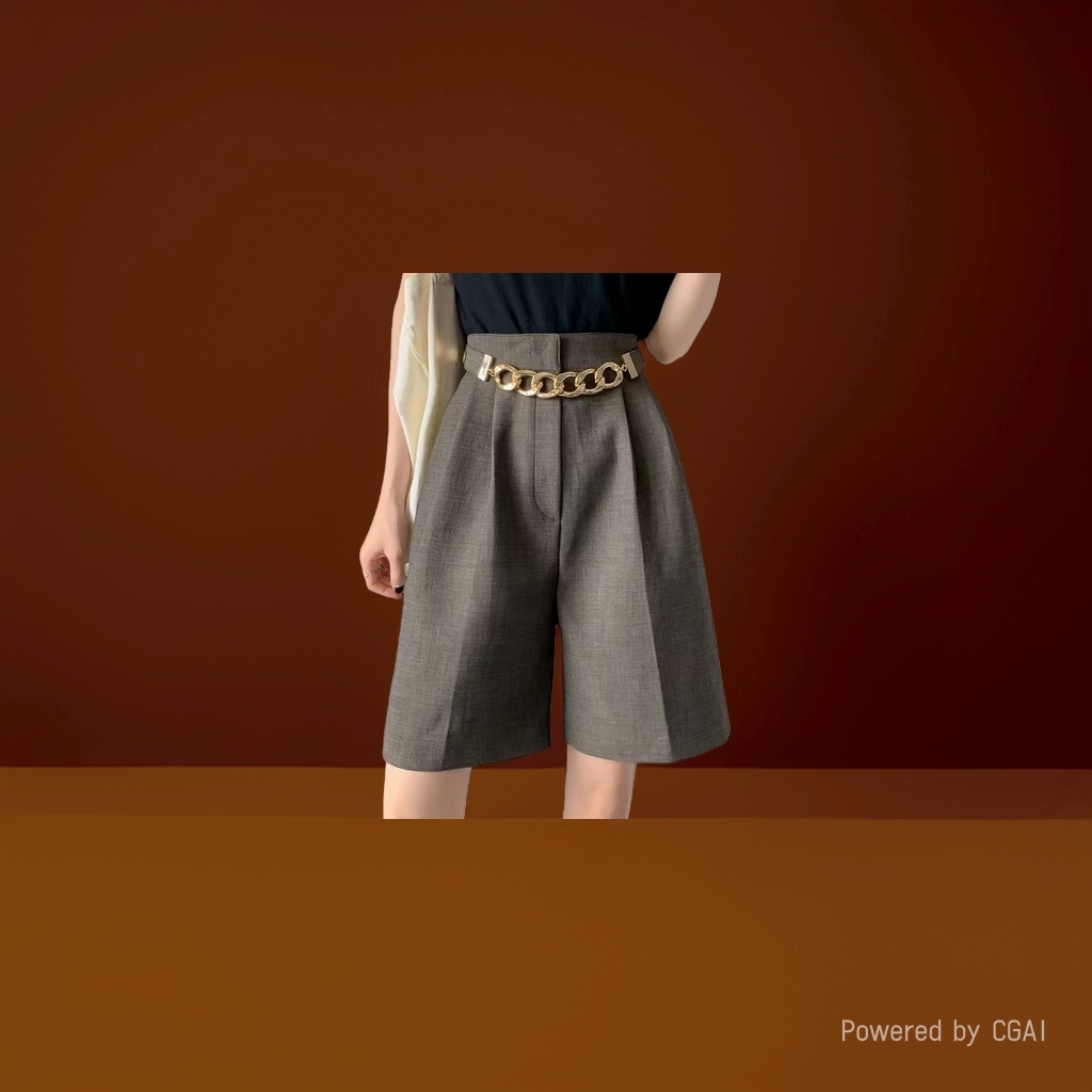 Gris talle alto pantalones cortos de pierna ancha sueltos slim versátil casual a-line pantalones de cinco cortes mujer details Picture