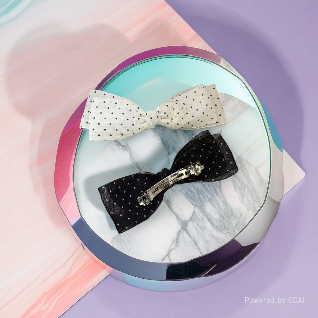 Alline white and black polka dot bow hair clips, children's hair bands, hair clippers, bangs, hair bands with diamonds Application Scenario