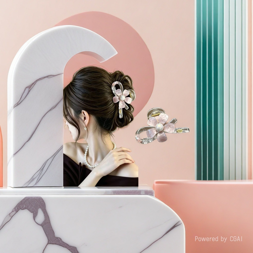 花朵圆珠抓夹鲨鱼夹香蕉夹发卡发夹 甜美风大号抓髻