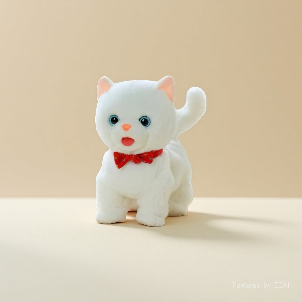白色毛绒猫潮玩玩具 AI智能万圣节毛绒玩具