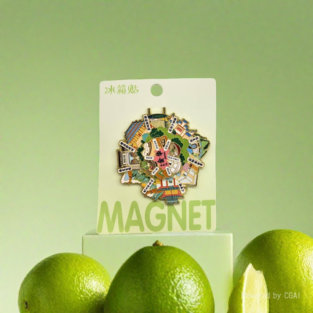 Metal fridge magnets for city tourism souvenirs, Jinhua rotating fridge magnets
