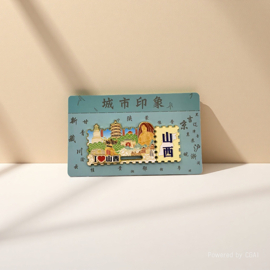 Metal fridge magnet for city tourism souvenirs, ticket stub fridge magnet for Shanxi slide Specification image
