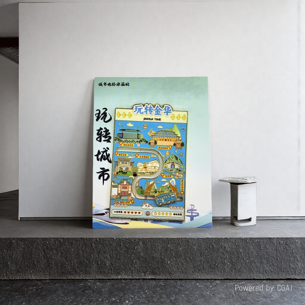 Jinhua City Landmark fridge magnets play around with Jinhua theme magnetic stickers, metallic texture cultural and creative gifts