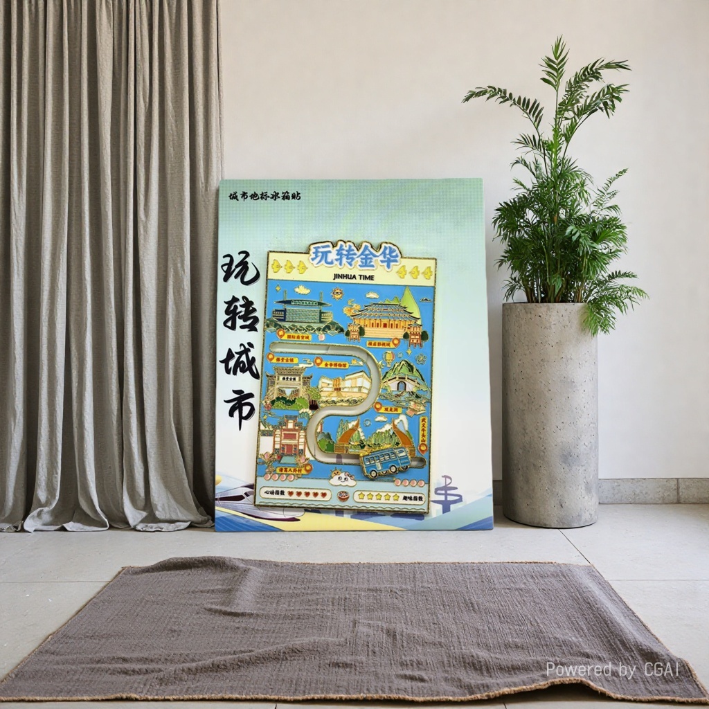 Jinhua City Landmark fridge magnets play around with Jinhua theme magnetic stickers, metallic texture cultural and creative gifts Application Scenario