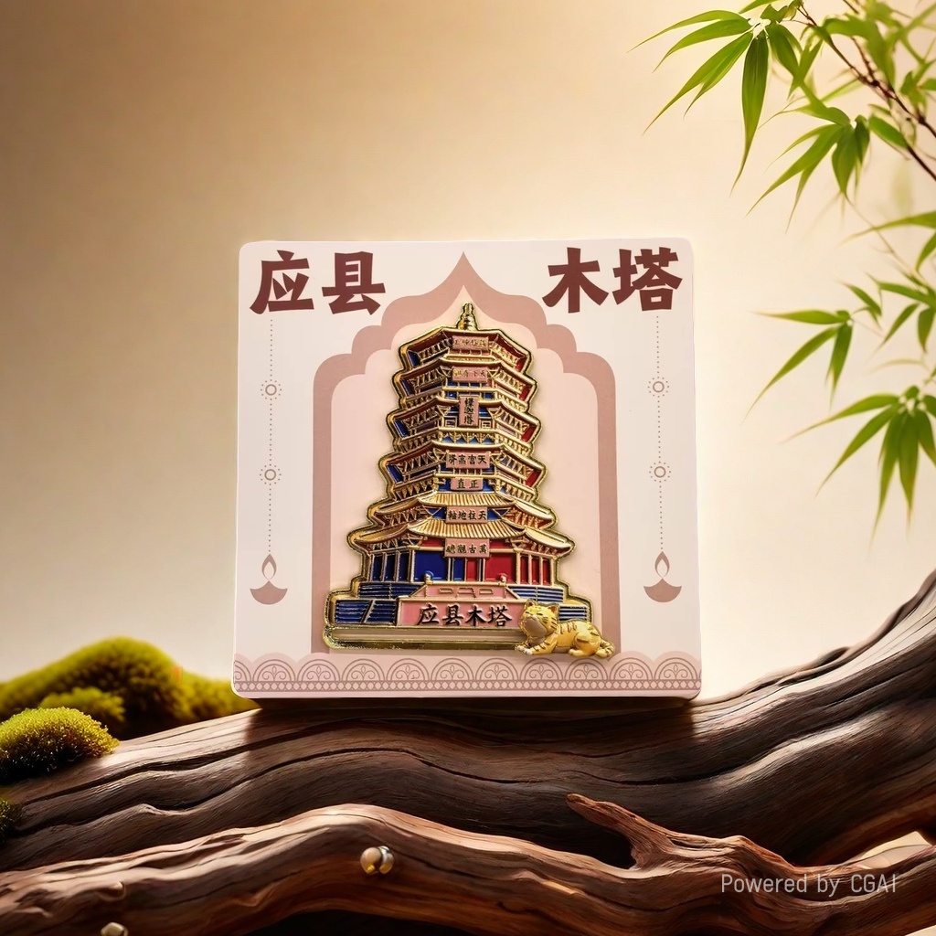 Metal fridge magnets for city tourism souvenirs, fridge magnets for Yingxian Wooden Pagoda Slide Specification image