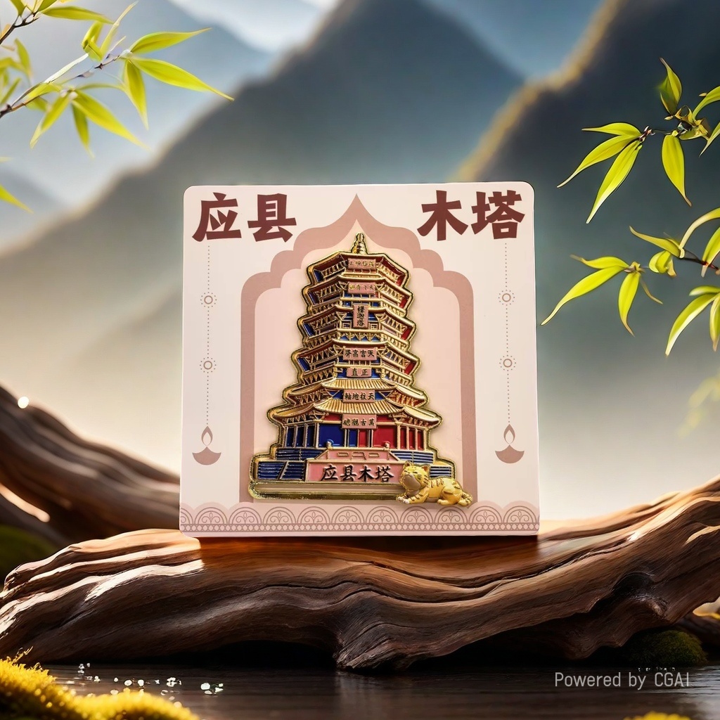 Metal fridge magnets for city tourism souvenirs, fridge magnets for Yingxian Wooden Pagoda Slide