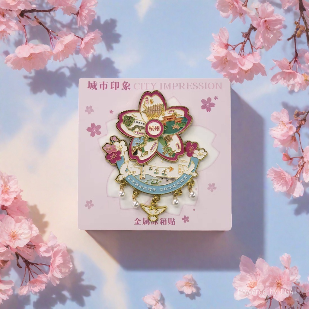 Hangzhou Cherry blossom-themed city impression metal fridge magnet Specification image