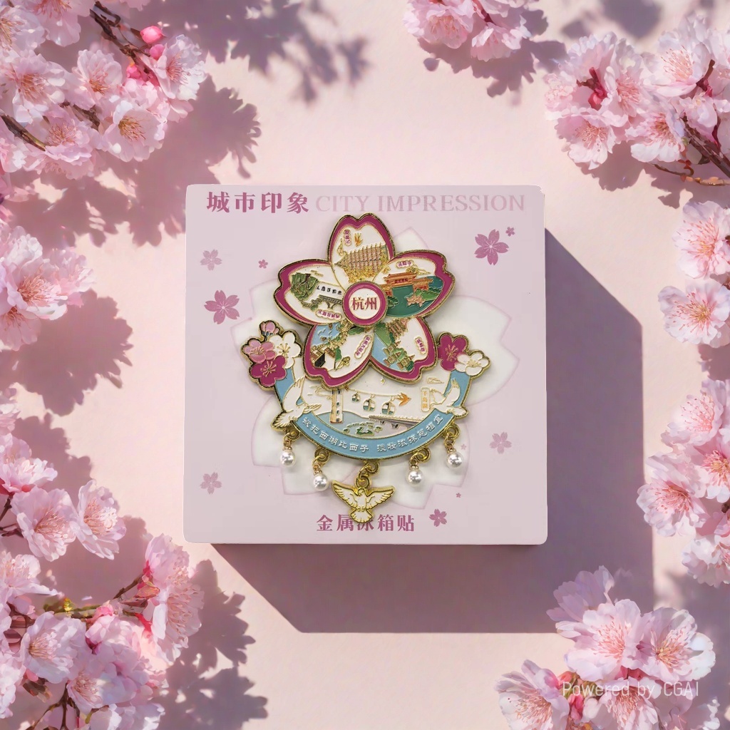 Hangzhou Cherry blossom-themed city impression metal fridge magnet details Picture