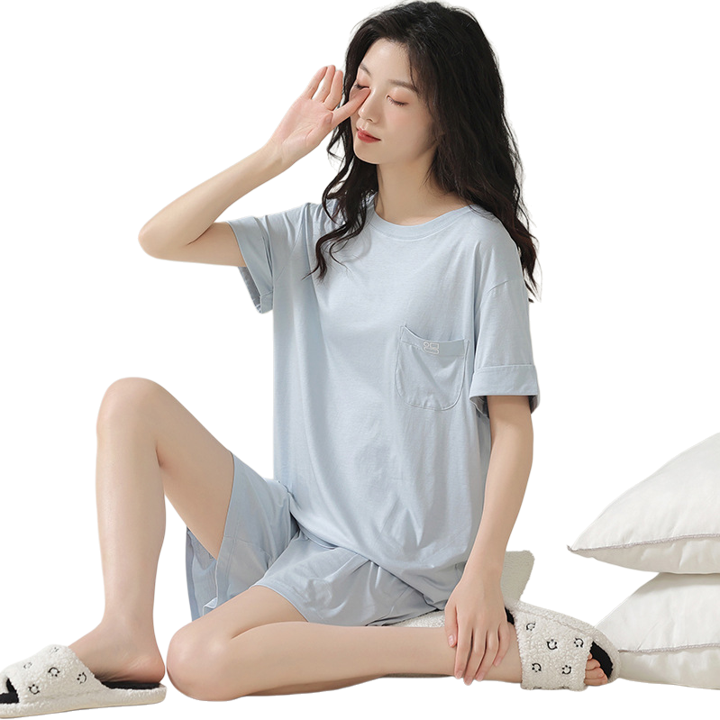 睡衣骆有加/棉绸套装夏/睡衣女夏季韩版/棉绸裤/家居服白底实物图