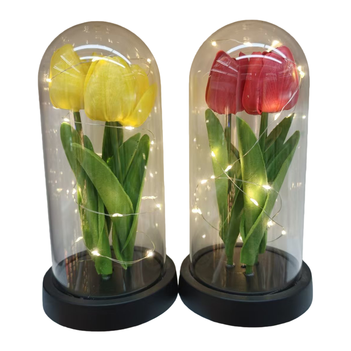 Monet's Garden faux tulip plastic bouquet, glass cover decoration, artificial flowers Item Picture