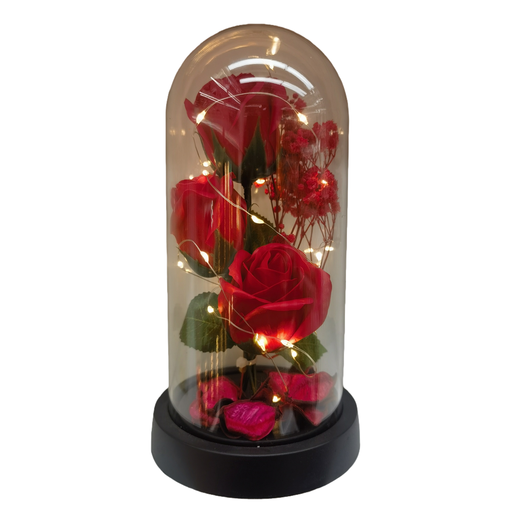 Artificial flower vase with glass cover for roses Item Picture