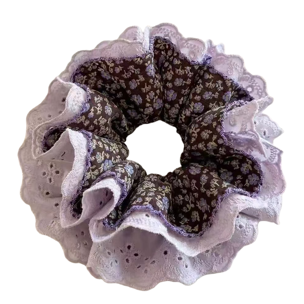 Purple lace-trimmed large intestine hair band, hair accessory and square scarf accessory Item Picture