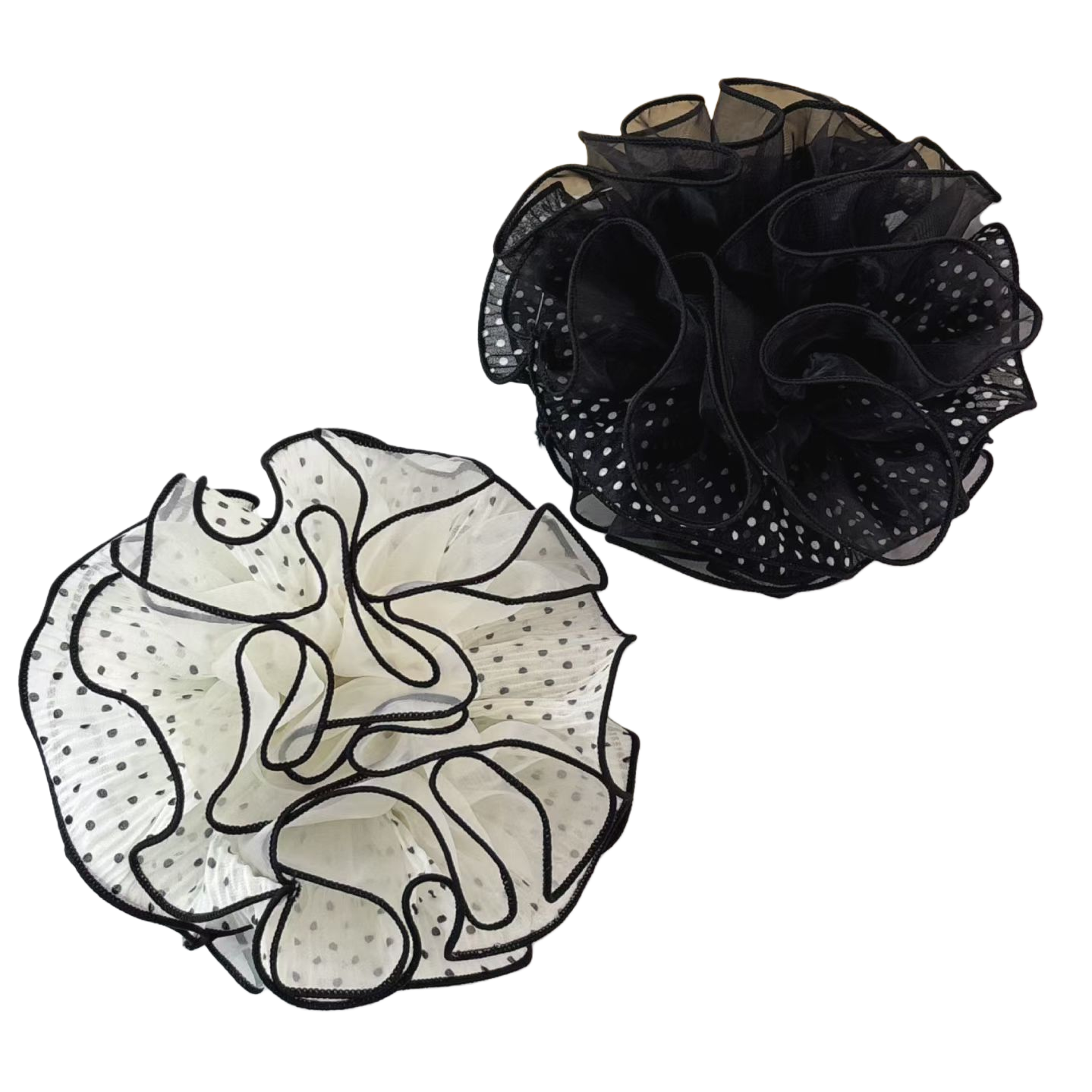 Polka dot tulle large intestine hair band, hair accessory, square scarf set, women's fashionable hair band accessory Item Picture