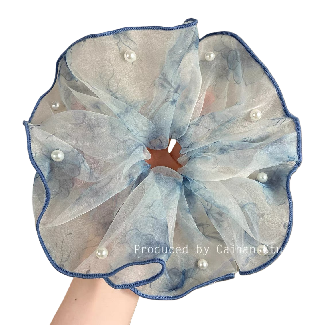 Transparent gauze large intestine hair band, square scarf, hair accessory, fashionable and versatile accessory 094036170 Item Picture
