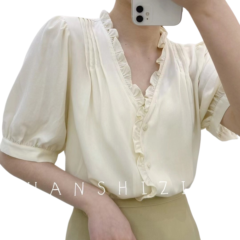 衬衫女短袖时尚/女装/真丝衫/衬衫/跨境女装白底实物图