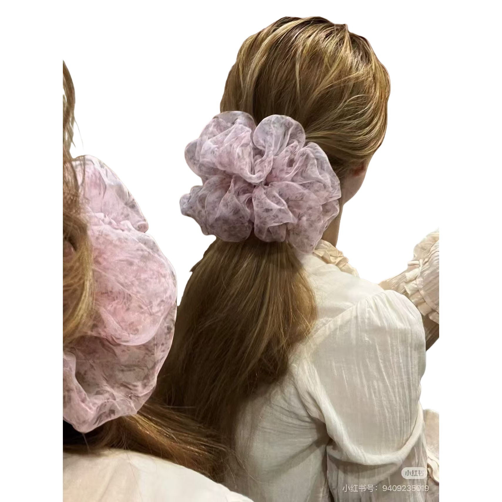 Pink gauze large intestine hair band, hair accessory, square scarf style hair accessory Item Picture