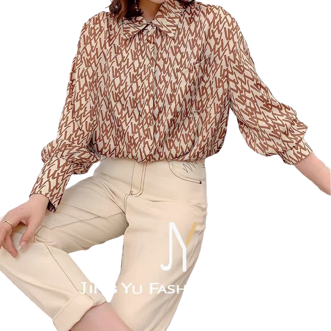 Camisa larga de impresión geométrica vintage de las mujeres primavera y otoño holgado casual versátil top temperamento Application Scenario