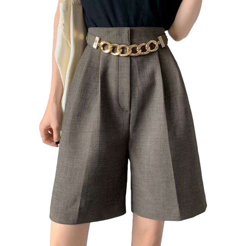 Gris talle alto pantalones cortos de pierna ancha sueltos slim versátil casual a-line pantalones de cinco cortes mujer Item Picture