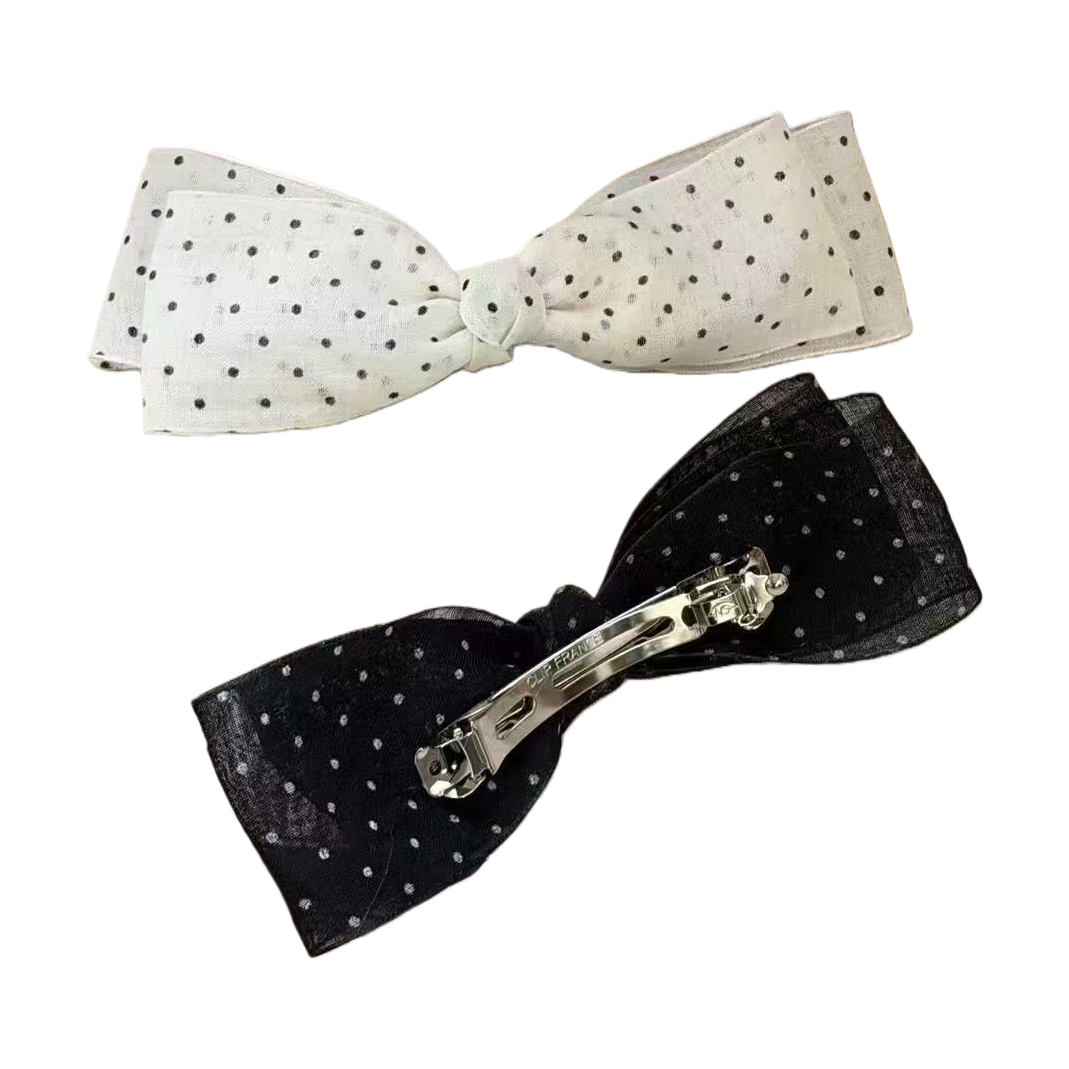 Alline white and black polka dot bow hair clips, children's hair bands, hair clippers, bangs, hair bands with diamonds Item Picture