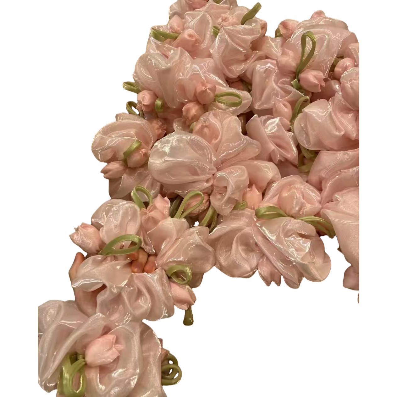 Pink ribbon flower pearl headband, Hanfu headwear, headband base, elegant headwear Item Picture