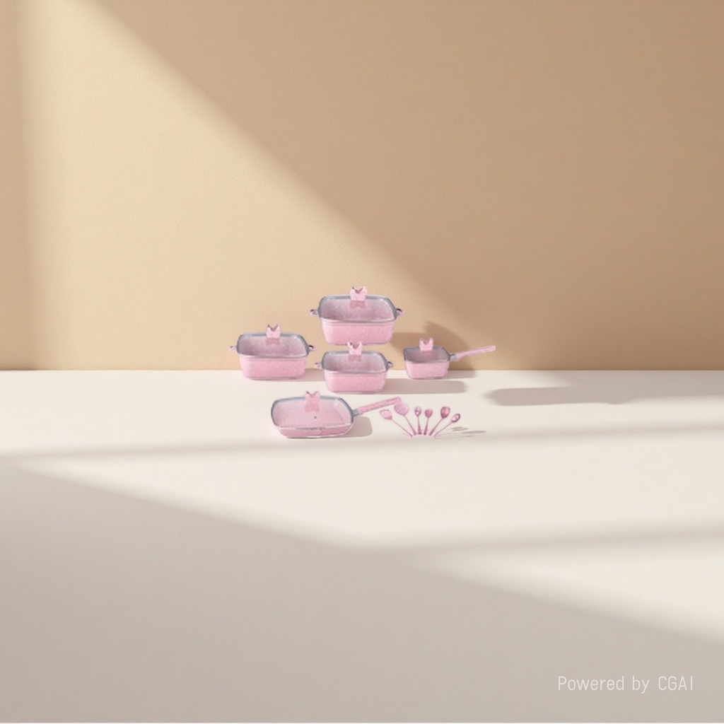 A 7-piece pink aluminum pot set for outdoor tea-making kitchenware details Picture
