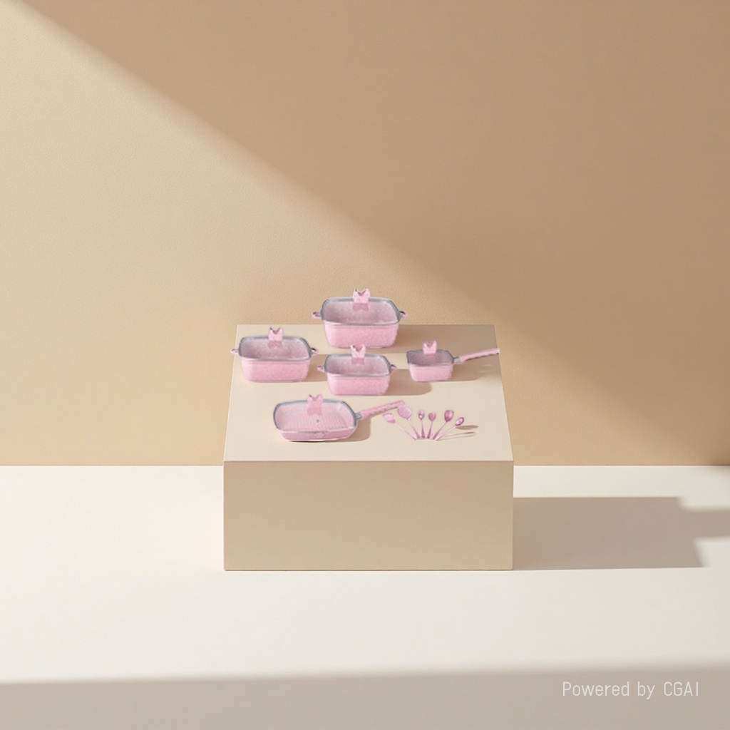 A 7-piece pink aluminum pot set for outdoor tea-making kitchenware Specification image
