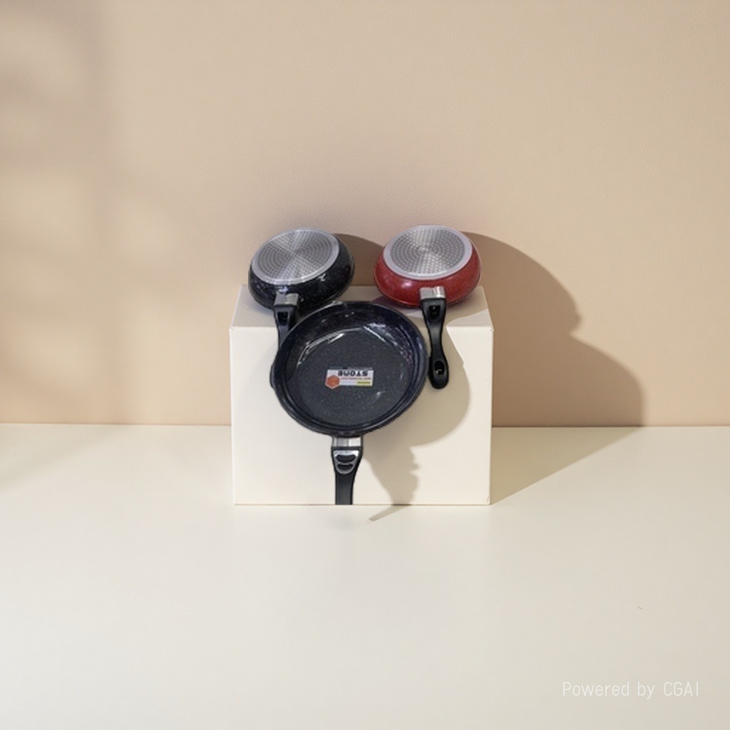 مقلاة سوداء غير لاصقة مع مجرفة طبخ من السليكون Specification image