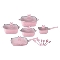 A 7-piece pink aluminum pot set for outdoor tea-making kitchenware Item Picture