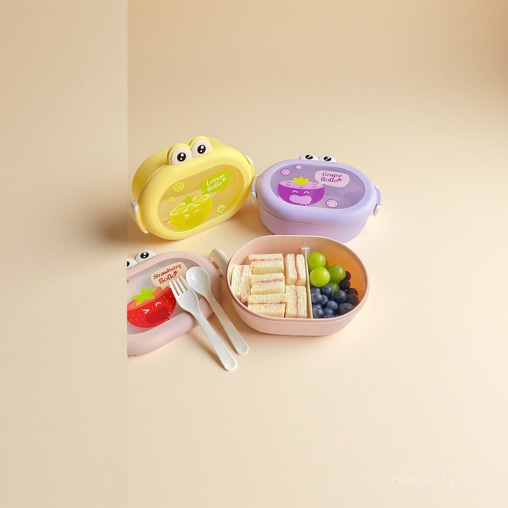 Cute little frog and chicken children's lunch box, portable outdoor complementary food box for toddlers, student fruit box, compartments PP bento Item Picture