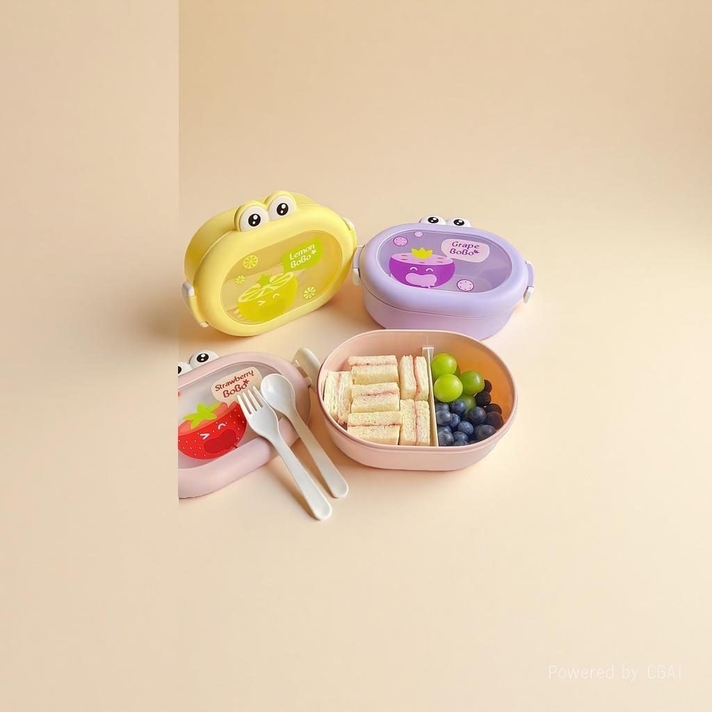 Cute little frog and chicken children's lunch box, portable outdoor complementary food box for toddlers, student fruit box, compartments PP bento details Picture