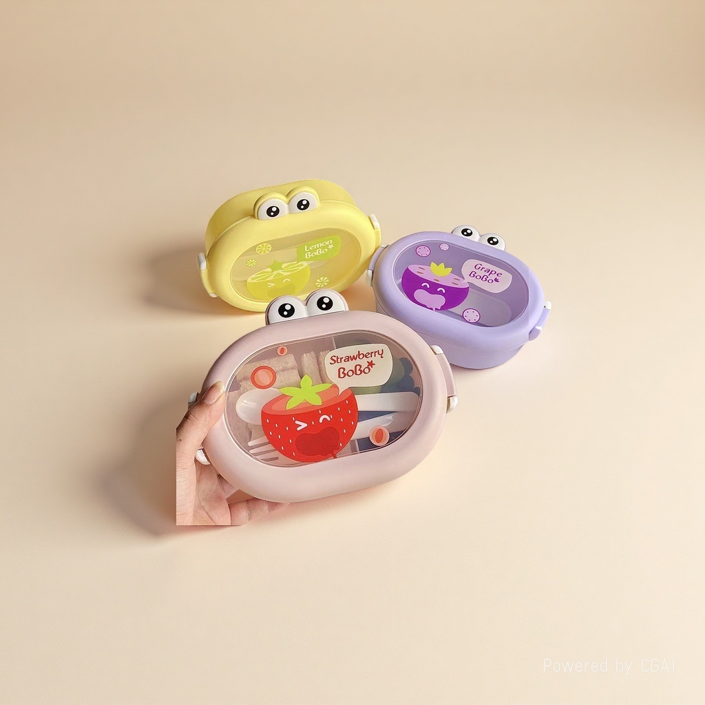 Cute little frog and chicken children's lunch box, portable outdoor complementary food box for toddlers, student fruit box, compartments PP bento Specification image