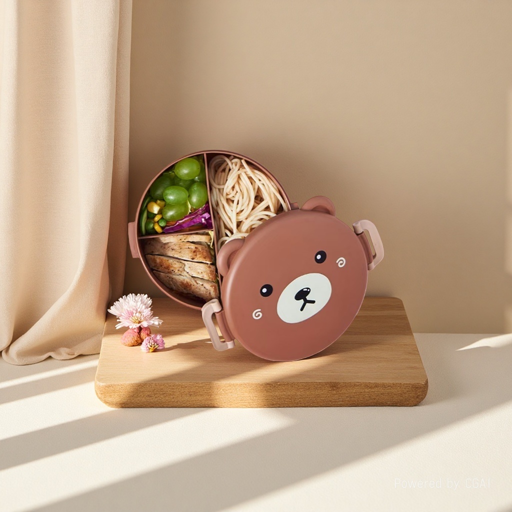 Bear Cartoon portable lunch box set, large capacity bento box, student outdoor cute water bottle, lunch box with tableware Application Scenario