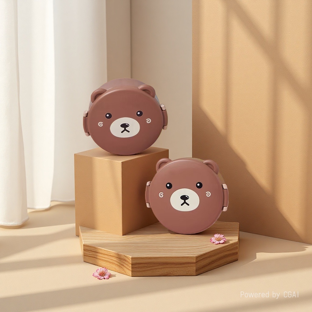 Bear Cartoon portable lunch box set, large capacity bento box, student outdoor cute water bottle, lunch box with tableware details Picture