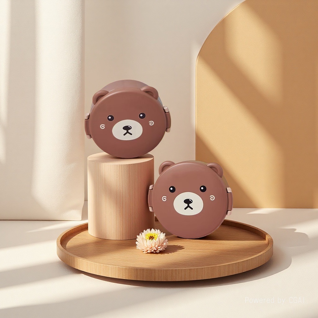 Bear Cartoon portable lunch box set, large capacity bento box, student outdoor cute water bottle, lunch box with tableware