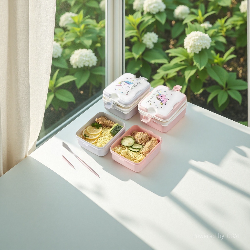 Plastic lunch box, food-grade insulated cartoon double-layer, office worker gift, portable food box, cartoon lunch box Specification image