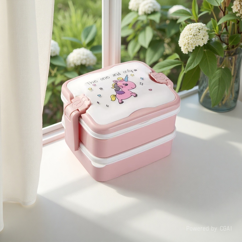 Plastic lunch box, food-grade insulated cartoon double-layer, office worker gift, portable food box, cartoon lunch box