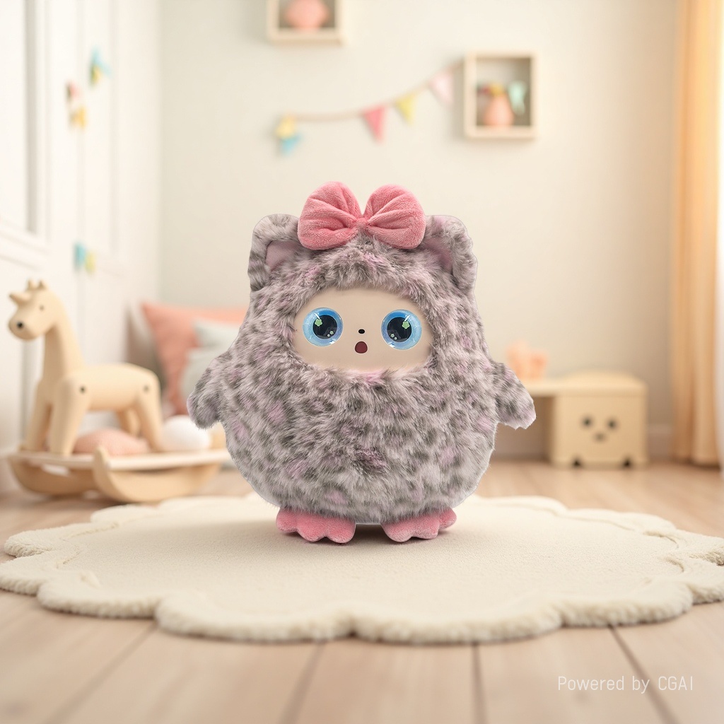 【 Price to be negotiated 】 Sweet and cool pink leopard print puff bubble AI smart toy, soft and cute bow, cat plush, soothing companion doll