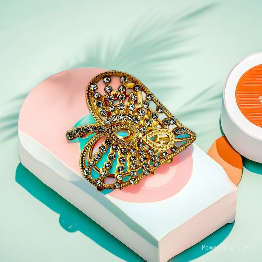 Golden diamond-encrusted banana clip, shark clip, scratch-clip hairpin, fashionable and versatile women's hair accessory Specification image