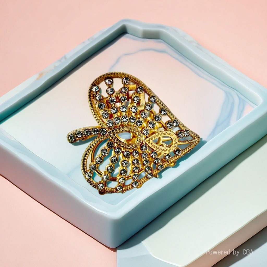 Golden diamond-encrusted banana clip, shark clip, scratch-clip hairpin, fashionable and versatile women's hair accessory details Picture