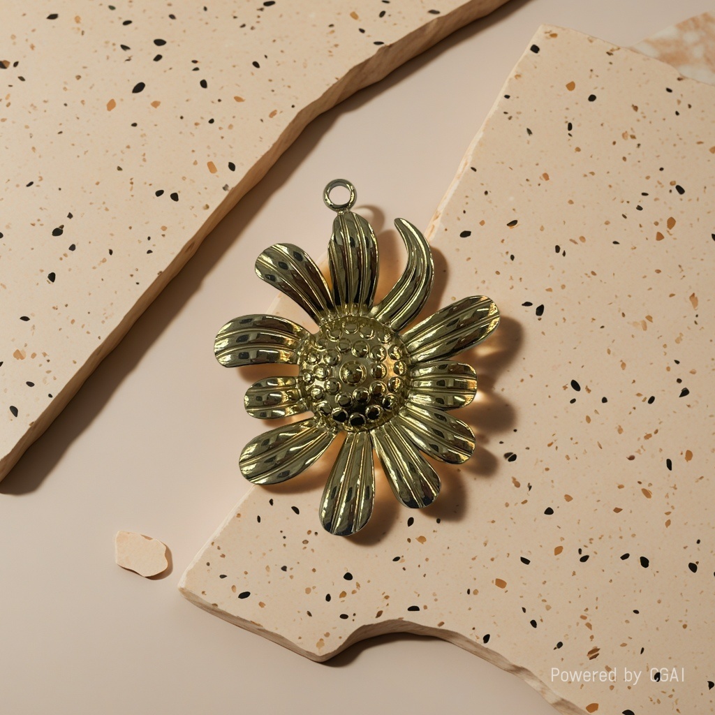 Silver and gold flower pendant necklace accessory, gold jewelry accessory details Picture