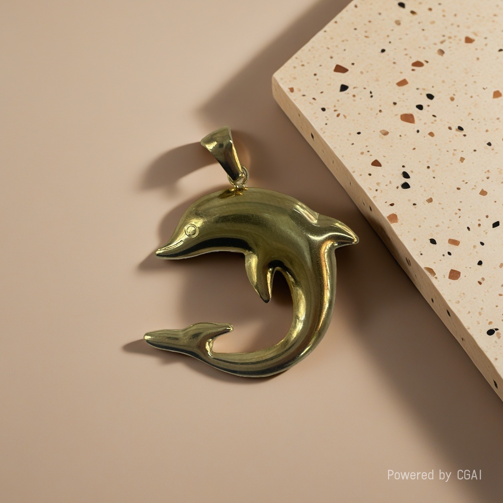 Golden dolphin bell pendant, jewelry accessory, pendant necklace