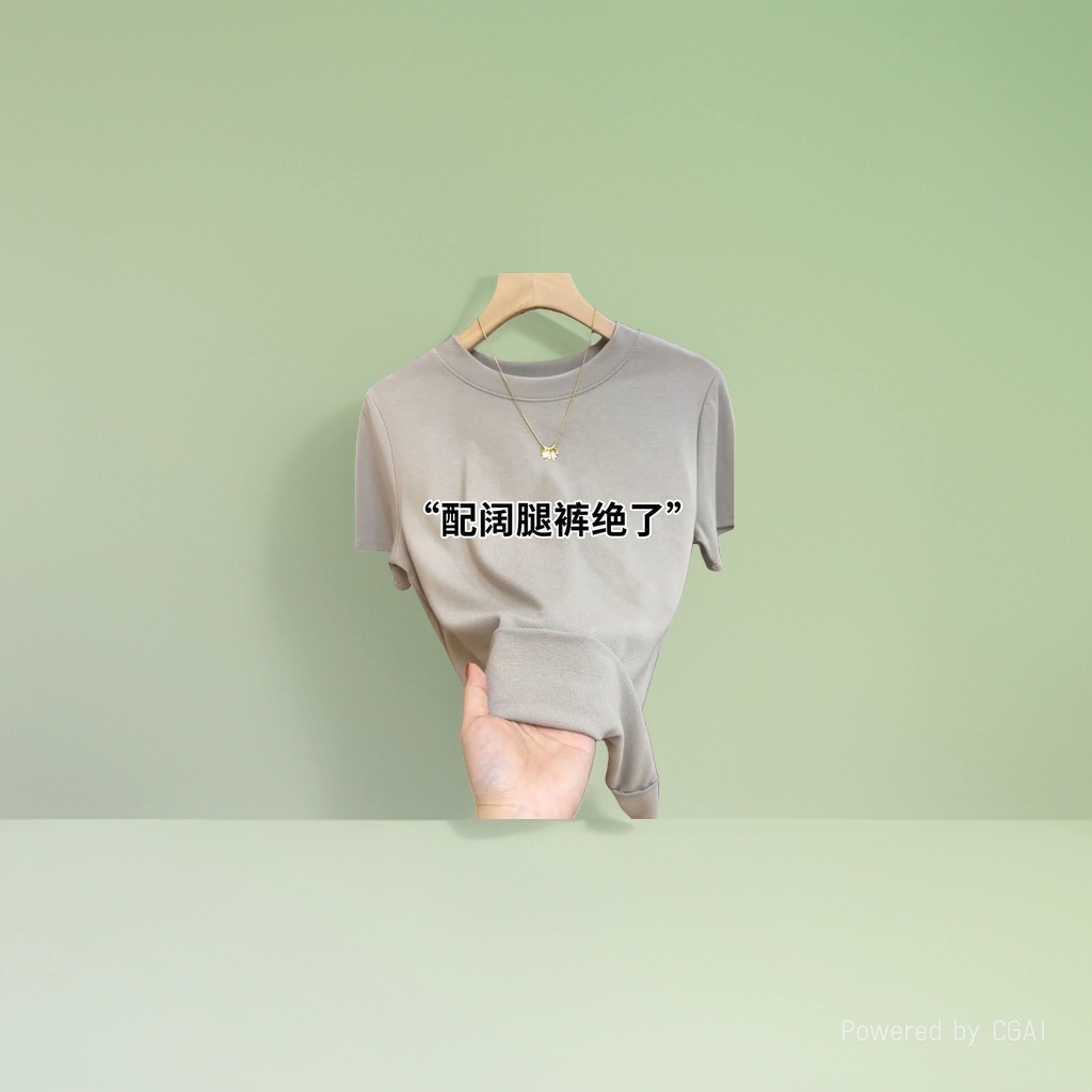 浅灰色女款纯棉透气短袖T恤夏日韩系宽松上衣