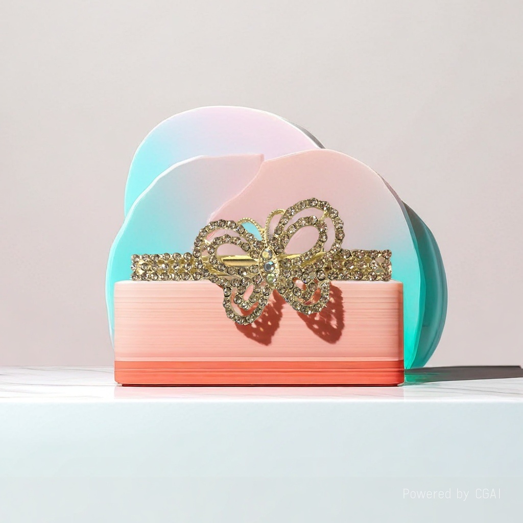 Golden diamond-encrusted bow shell hair band Hanfu hair accessory hair clip details Picture