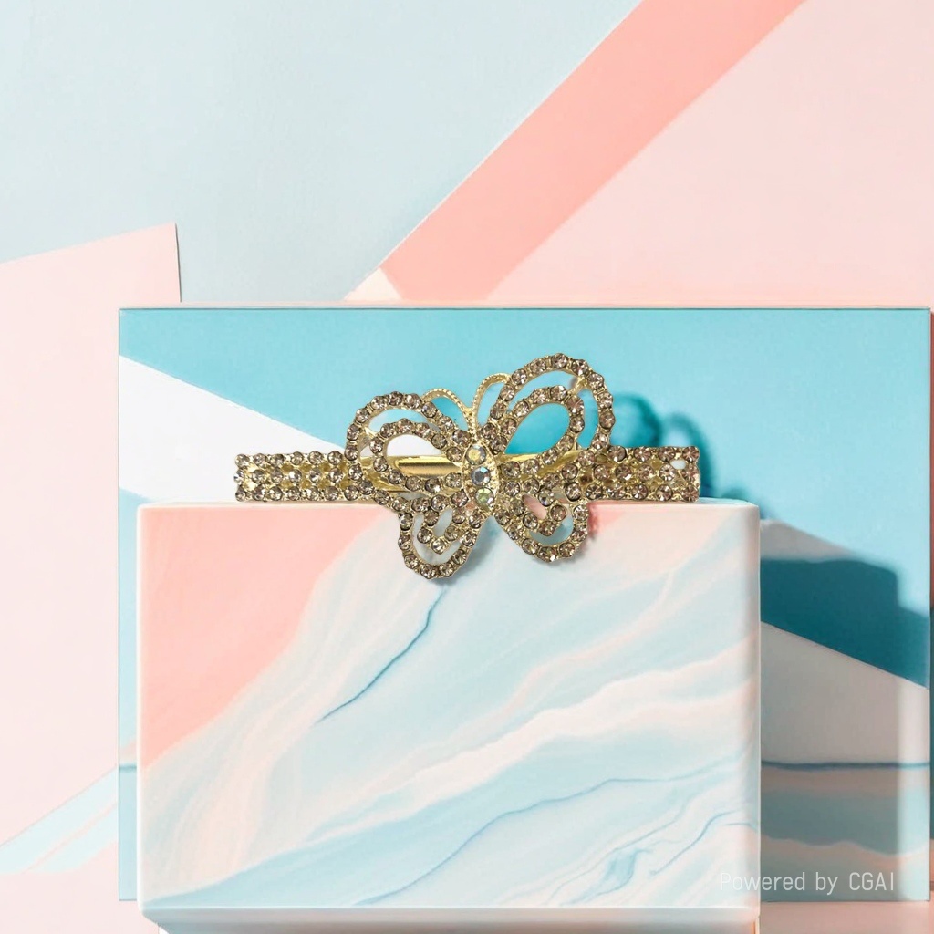 Golden diamond-encrusted bow shell hair band Hanfu hair accessory hair clip Specification image
