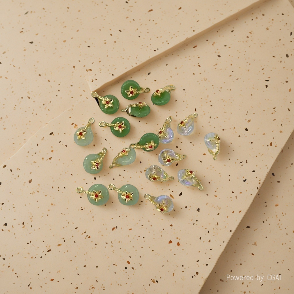 diy jewelry, new Chinese-style imitation jade alloy jade-inlaid pendant accessories, handcrafted necklaces, bracelets, pendants, and pendants Specification image