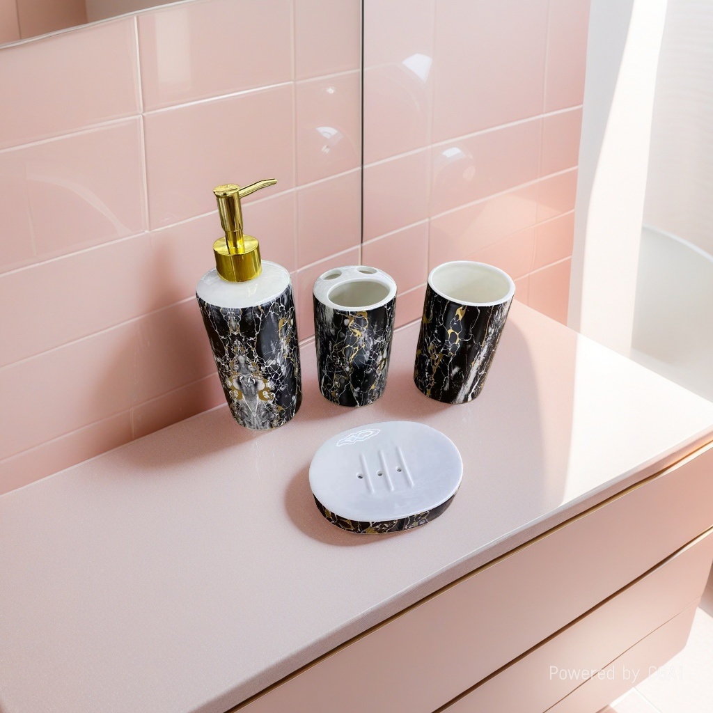 Bathroom mouthwash cup, marble three-piece set, light luxury bathroom, bathroom washbasin set, toothache cup, brushing cup details Picture