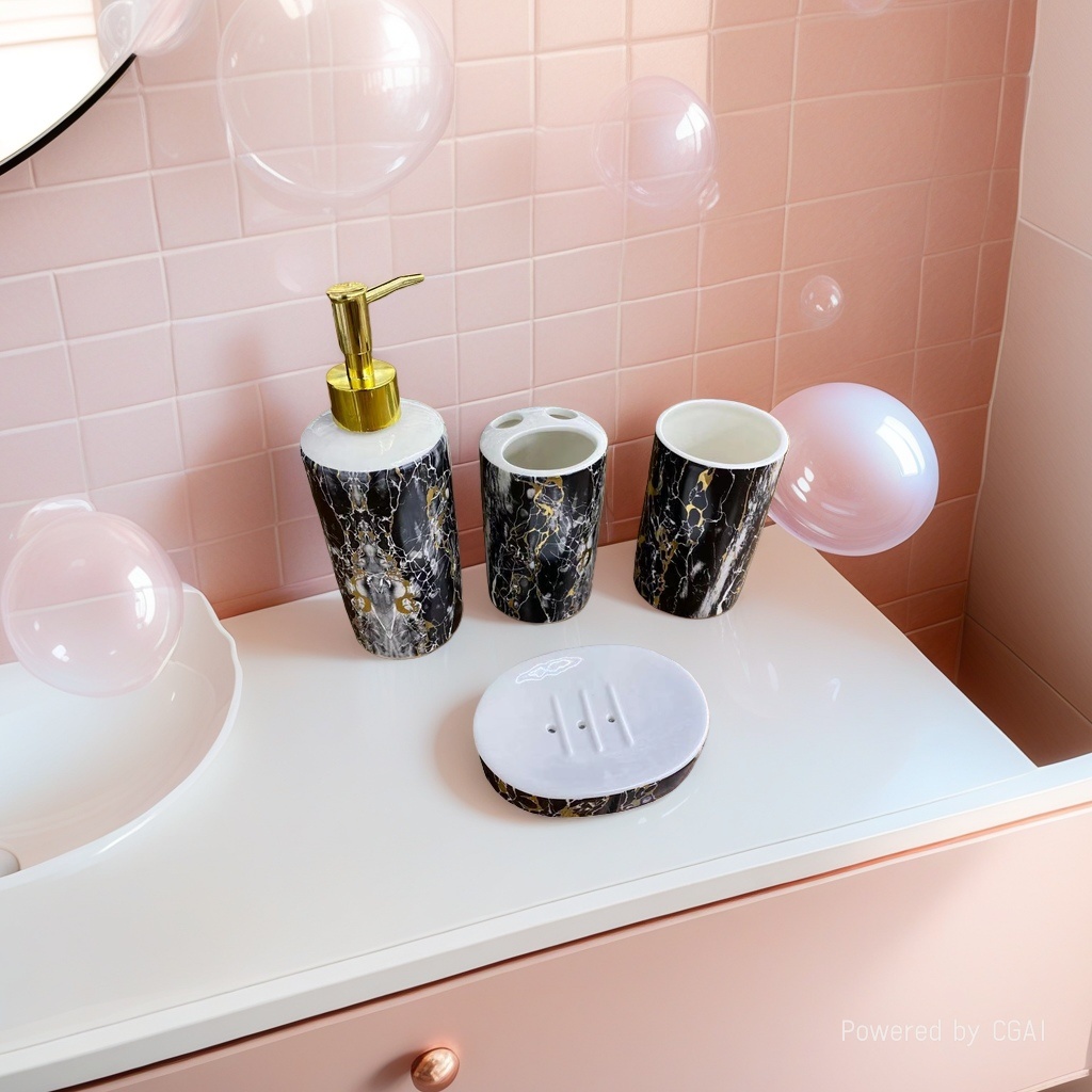 Bathroom mouthwash cup, marble three-piece set, light luxury bathroom, bathroom washbasin set, toothache cup, brushing cup Specification image